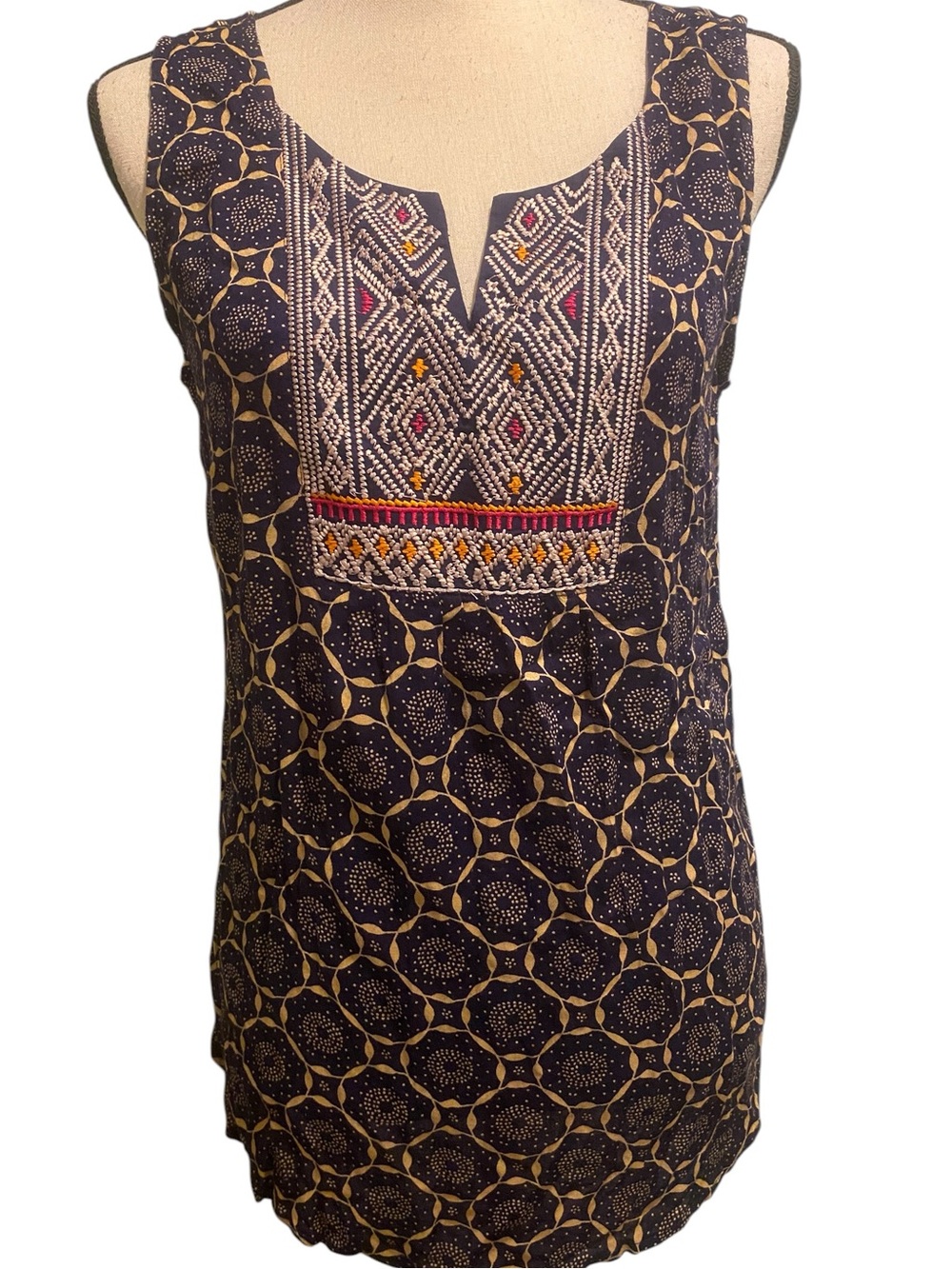 Cost Plus World Market Embroidered Print Sleeveless Tunic Boho New S/M